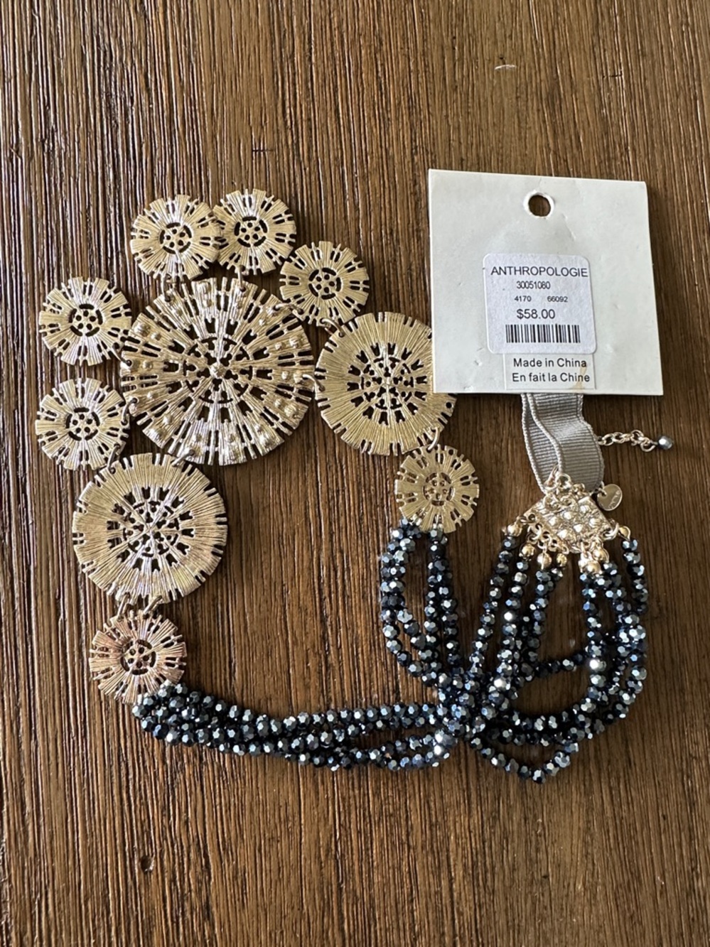 Anthropologie Gold and Blue Crystal Medallion Necklace - Picture 3 of 10